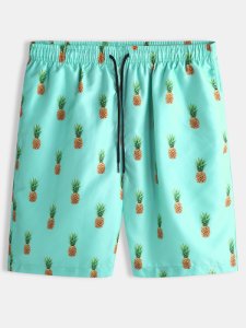 Newchic Pantaloncini da uomo divertenti verde a bordo di ananas pantaloncini da spiaggia traspiranti hawaii traspiranti con tasche