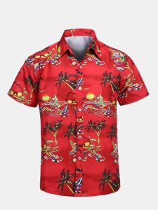 Stampa manica corta Hawaiian Beach Casual Camicia da uomo