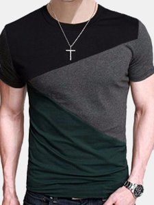 Newchic T-shirt casual da uomo traspirante color cucitura estiva sottile