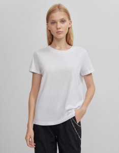 Bershka Camiseta Con Manga Corta Mujer L Blanco Roto