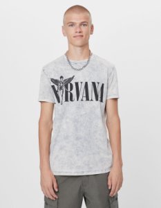 Bershka Camiseta Nirvana Hombre Xs Gris