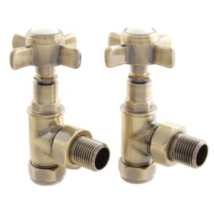 Cast In Style Westminster crosshead manual angled radiator valves - antique brass