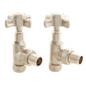 Cast In Style Westminster crosshead manual angled radiator valves - satin nickel