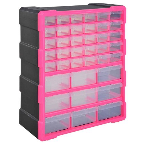 Durhand 39 Pink Drawer Wall Mounted Parts Organiser, Pink