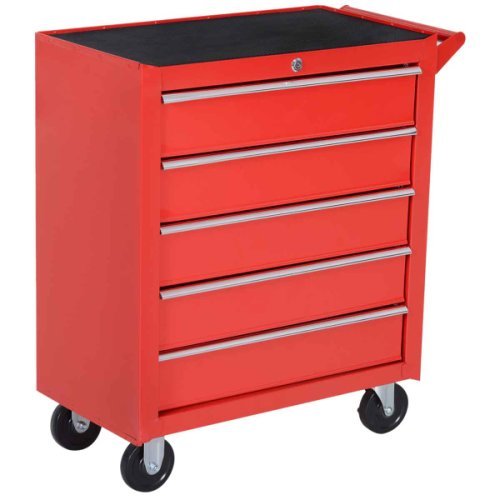 Durhand Red Steel 5 Drawer Rolling Tool Cabinet, Red