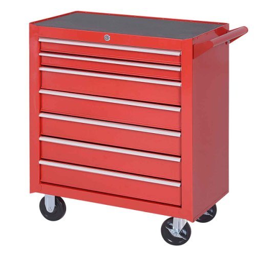 Durhand Red Steel 7 Drawer Rolling Tool Cabinet, Red