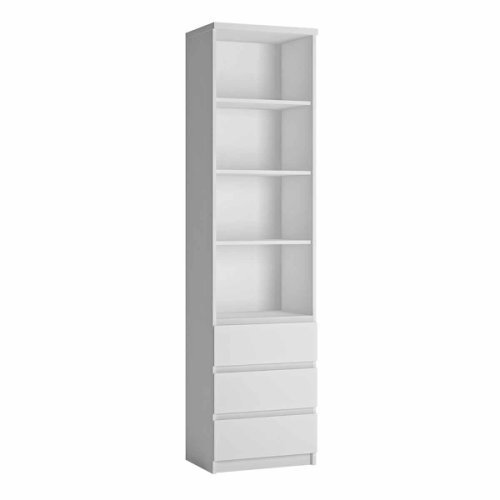 Fribo Narrow Bookcase with 3 Drawers, White