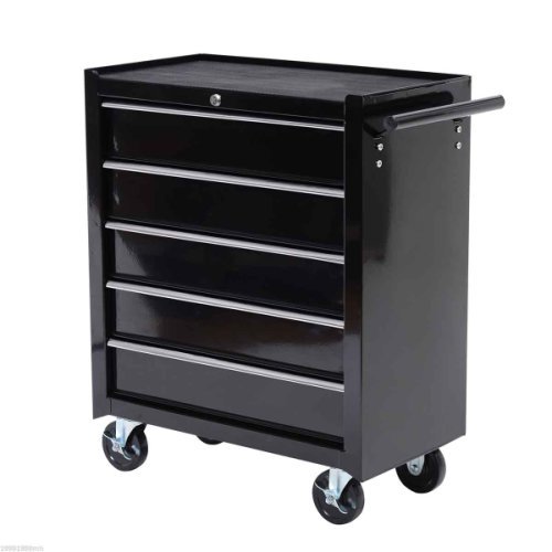 Homcom 5 Drawer Tool Storage Cabinet with Wheels, Black