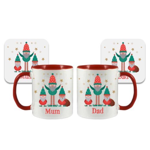 Personalised Elf Mugs and Coasters Set of 2, none