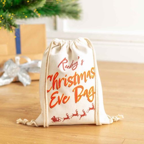 Personalised Retro Christmas Eve Drawstring Bag, none