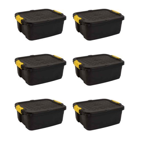 Strata Heavy Duty Storage Box 24 Litre Pack of 6, Black