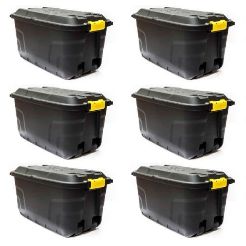 Strata Heavy Duty Storage Box with Wheels 110 Litre Pack of 6, Black