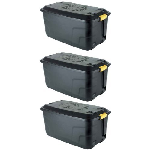 Strata Heavy Duty Storage Box with Wheels 145 Litre Pack of 3
