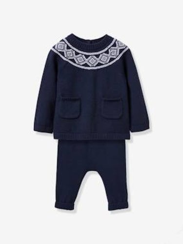 Baby's jacquard outfit blue dark solid