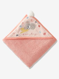 Bath Cape, KOALA & FLOWERS pink medium solid with desig