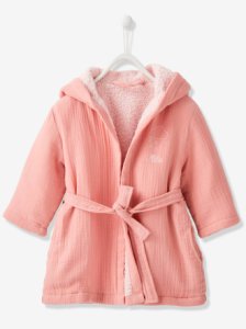 Bathrobe in Cotton Gauze, for Babies pink medium solid with desig