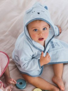 Vertbaudet Bear bathrobe for babies blue light solid with design