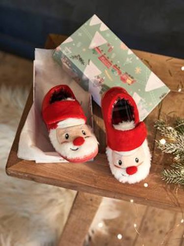 Christmas Gift Box with Father Christmas Pram Shoes for Babies red