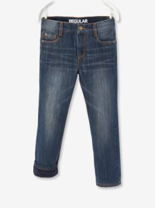Vertbaudet Indestructible straight leg jeans with polar fleece lining, for boys blue dark solid