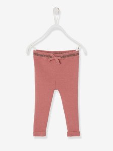 Vertbaudet Knitted leggings, for baby girls pink dark solid