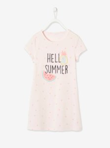 Nightie for Girls, Hello Summer pink light all over printed