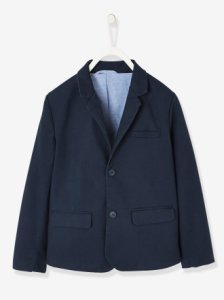 Vertbaudet Occasion-wear blazer in cotton piquet for boys blue dark solid