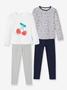 Pack of 2 Sets of Cotton Pyjamas for Girls, Fruity Dreams white light two color/multicol
