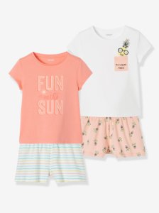 Pack of 2 Short Pyjamas, Pineapple pink light 2 color/multicol r