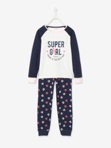 Vertbaudet Supergirl pyjamas for girls blue dark solid with design