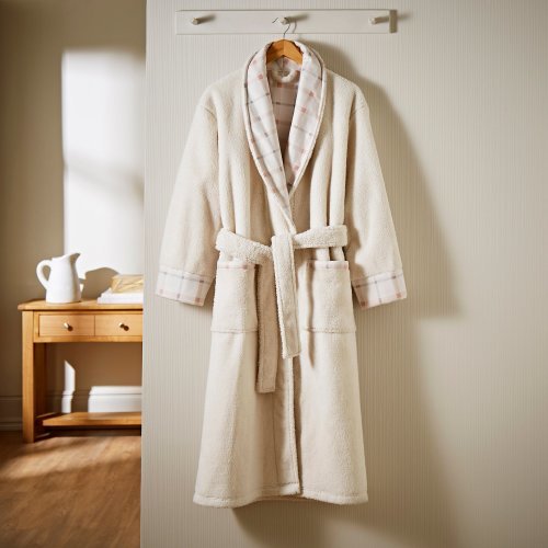 Sherpa Blush Checked Dressing Gown White
