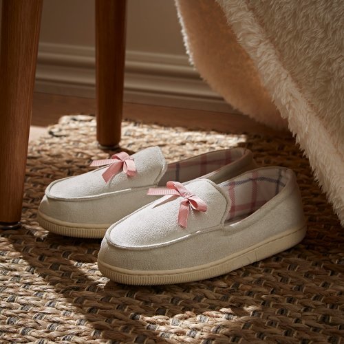 Dunelm Women's blush check slippers grey/pink