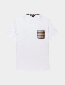Mens Aquascutum Club Check Pocket Short Sleeve T-Shirt - Exclusively to Tessuti White, White