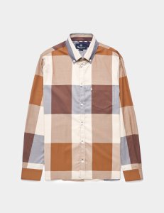 Mens Aquascutum Henlake Large Check Long Sleeve Shirt - Exclusive - Exclusively to Tessuti Brown, Brown