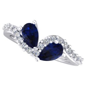 Tjh Collection 18ct white gold sapphire and diamond wave ring 9722/18w/dq7s-0.15ct n