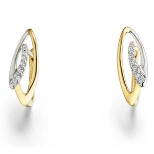 Tjh Collection 9ct two colour gold diamond ellipse dropper earrings 34.09270.002