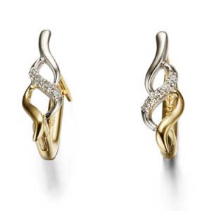 Tjh Collection 9ct two colour gold diamond swirl half hoop earrings 34.09152.002