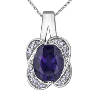 Tjh Collection 9ct white gold oval amethyst and diamond flower pendant p3492w-10 amy