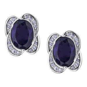 Tjh Collection 9ct white gold oval amethyst and diamond flower stud earrings e3492w-10 amy