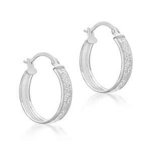 9ct White Gold Stardust Creole Earrings 5.51.1159