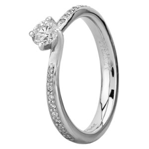 Platinum Four Claw Twist Diamond Shouldered Solitaire Ring RI-1211 (.33CT PLUS)- F/SI1/0.33ct