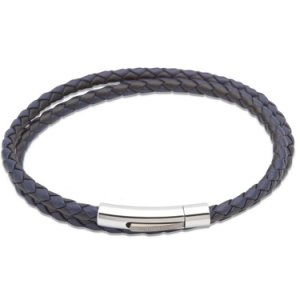 Unique Stainless Steel Black and Blue Double Leather 21cm Bracelet B317BL/21CM