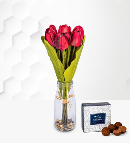 Prestige Flowers Faux red tulips - free chocs