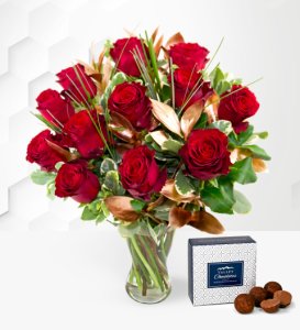Prestige Flowers Valentine's 12 luxury - 12 red roses - valentine's flowers - luxury valentine's flowers - luxury 12 red roses - dozen red roses