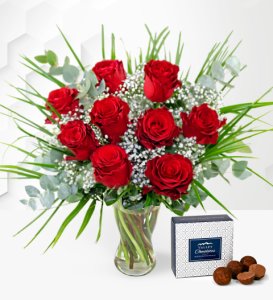 Valentine's Day Bouquet - Free Chocs - 9 Red Roses - Valentine's Flowers