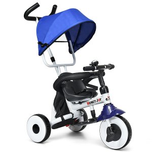 Costway 4-in-1 kids baby stroller tricycle detachable learning toy bike-blue