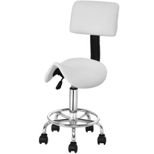 Costway Adjustable saddle salon rolling massage chair with white backrest