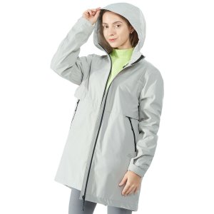 Hooded Women's Wind & Waterproof Trench Rain Jacket-Gray-S