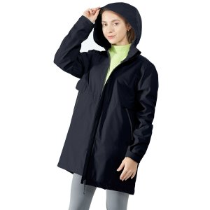 Hooded Women's Wind & Waterproof Trench Rain Jacket-Navy-XL