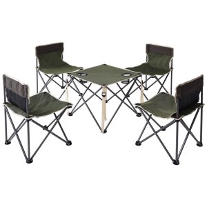 Costway Outdoor camp portable folding table chairs set w/ carrying bag-green