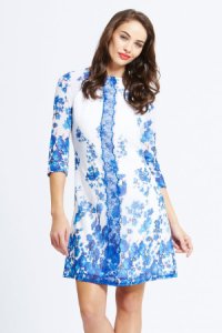 Little Mistress Blue and White Floral Tunic Dress size: 8 UK, colour: